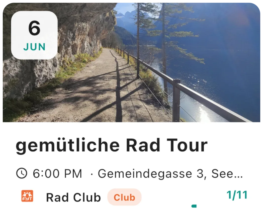 Example of a club activity in the FYT app